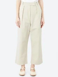 Margaret Howell - MHL Pleated Crop Trousers in Pale Stone