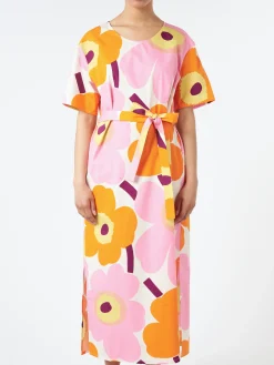 Marimekko - Kemut Unikko Dress in White, Orange and Pink