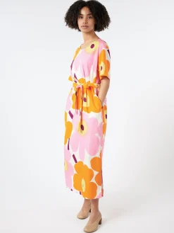 Marimekko - Kemut Unikko Dress in White, Orange and Pink