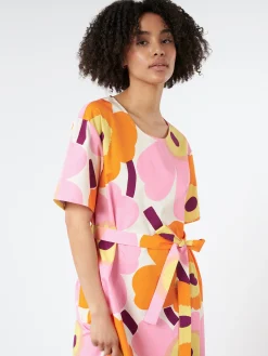 Marimekko - Kemut Unikko Dress in White, Orange and Pink