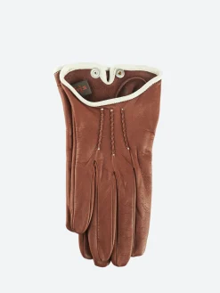 Mario Portolano - 3794 Nappa Short Glove Contrast Piping in Cognac and Beige