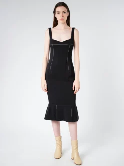 Marni - Cady Sheath Dress with Flounce Hem in Black
