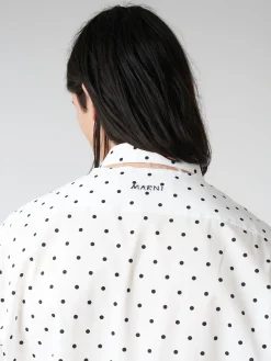Marni - Poplin Long-Sleeved Shirt with Polka Dots in Lily White