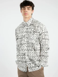 Marni - Poplin Shirt with Marni Scribble Motif in Lily White