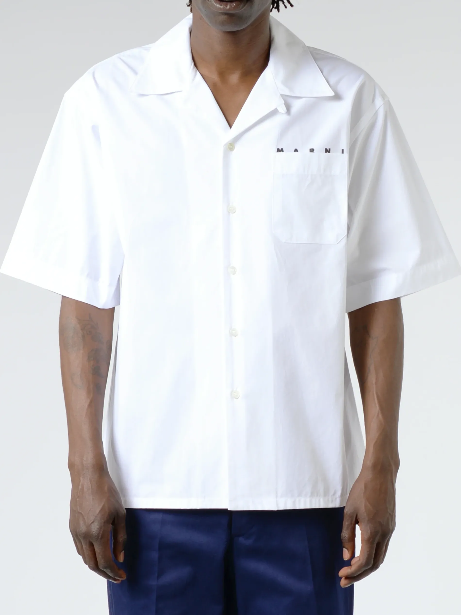 Marni - Short Sleeve Logo Poplin Shirt in Lily White