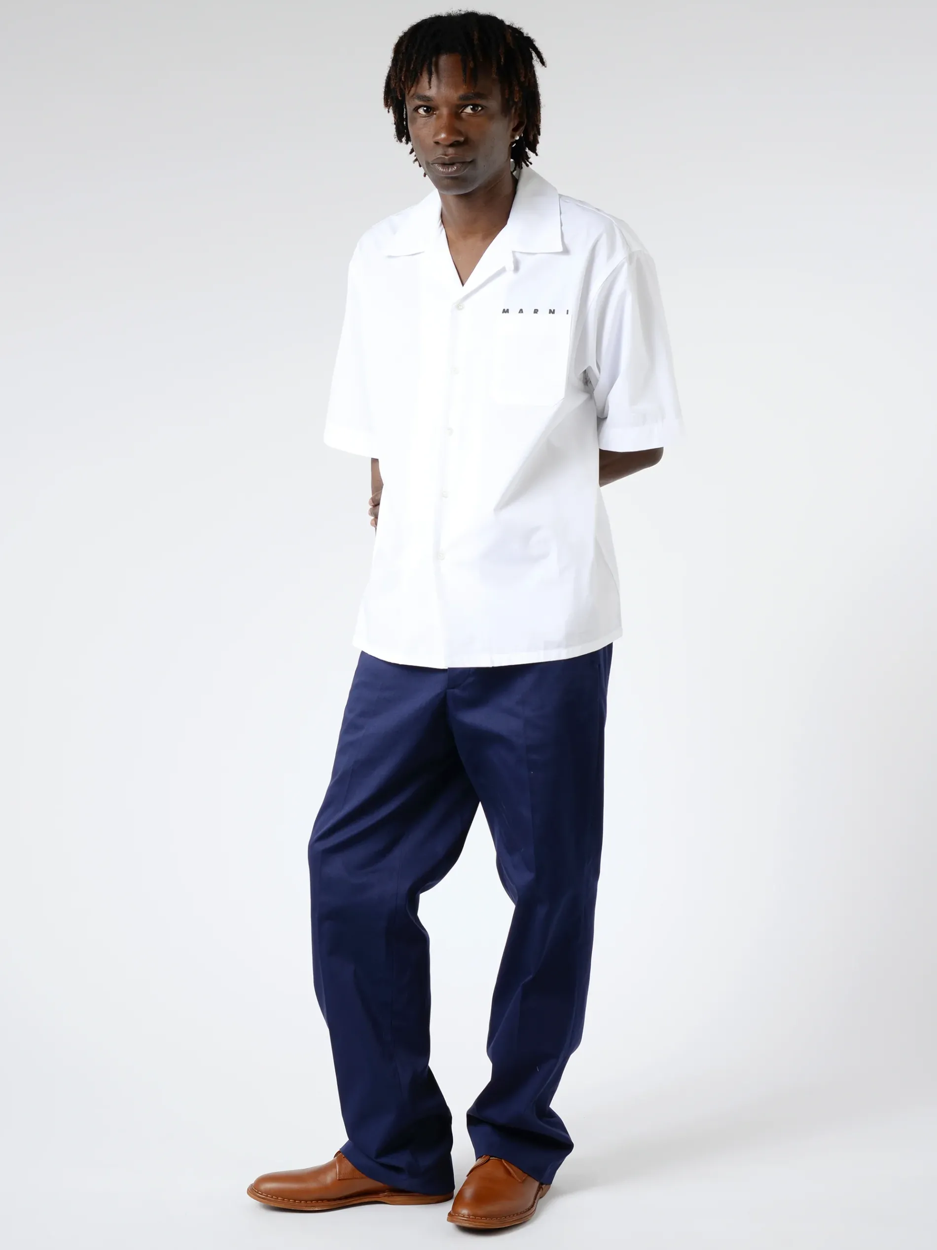 Marni - Short Sleeve Logo Poplin Shirt in Lily White