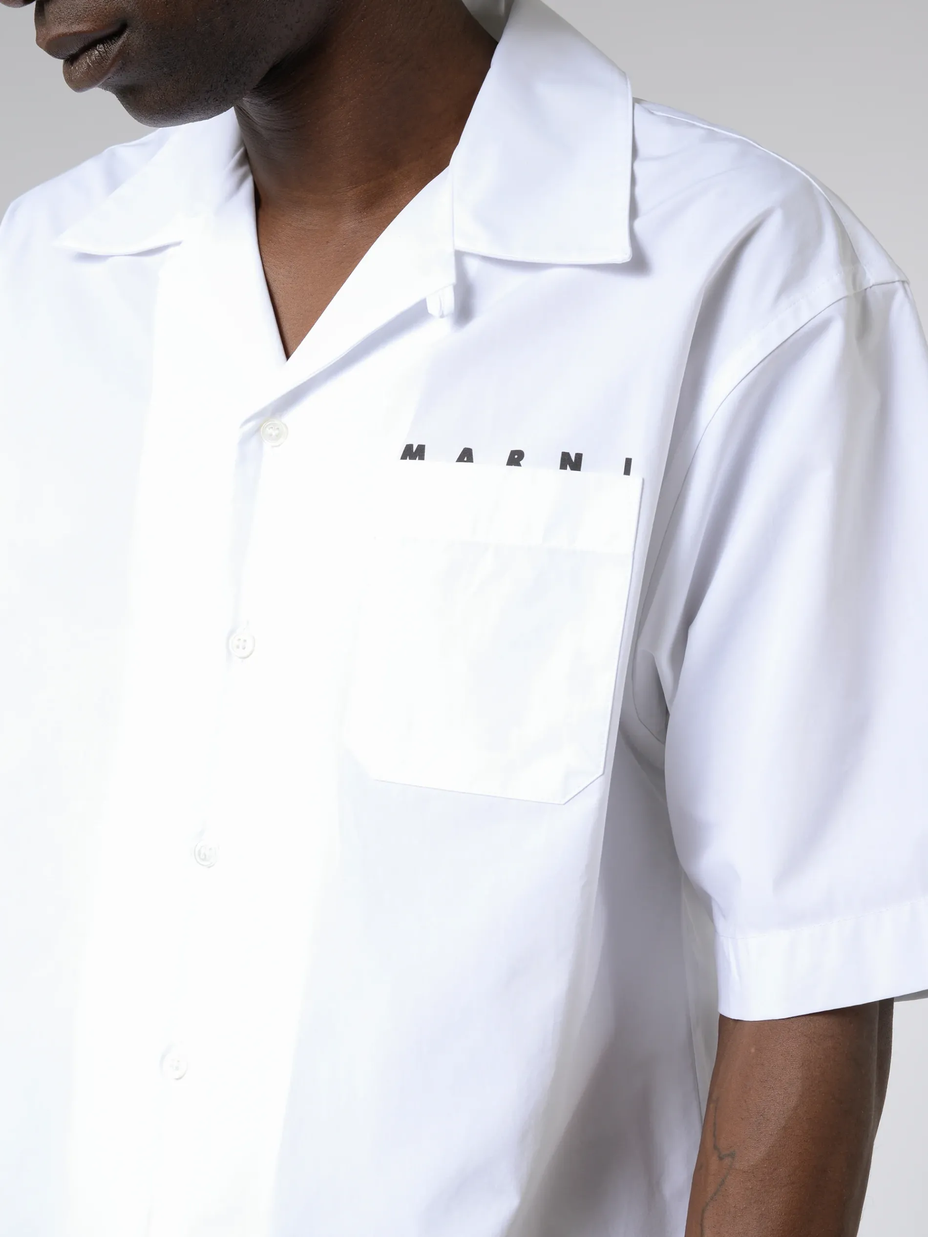 Marni - Short Sleeve Logo Poplin Shirt in Lily White