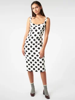 Marni - Squareneck Dress with Maxi Polka Dots in Stone White