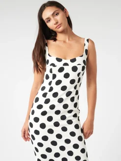 Marni - Squareneck Dress with Maxi Polka Dots in Stone White