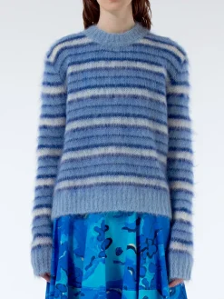 Marni - Striped Mohair and Wool Sweater in Iris Blue