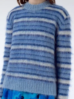 Marni - Striped Mohair and Wool Sweater in Iris Blue