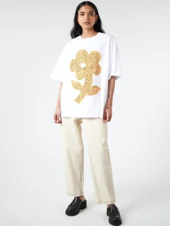 Marni - T-Shirt with Wordsearch Flower Print in Lily White