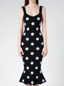 Marni - Viscose Sheath Dress with Polka Dots in Black and White