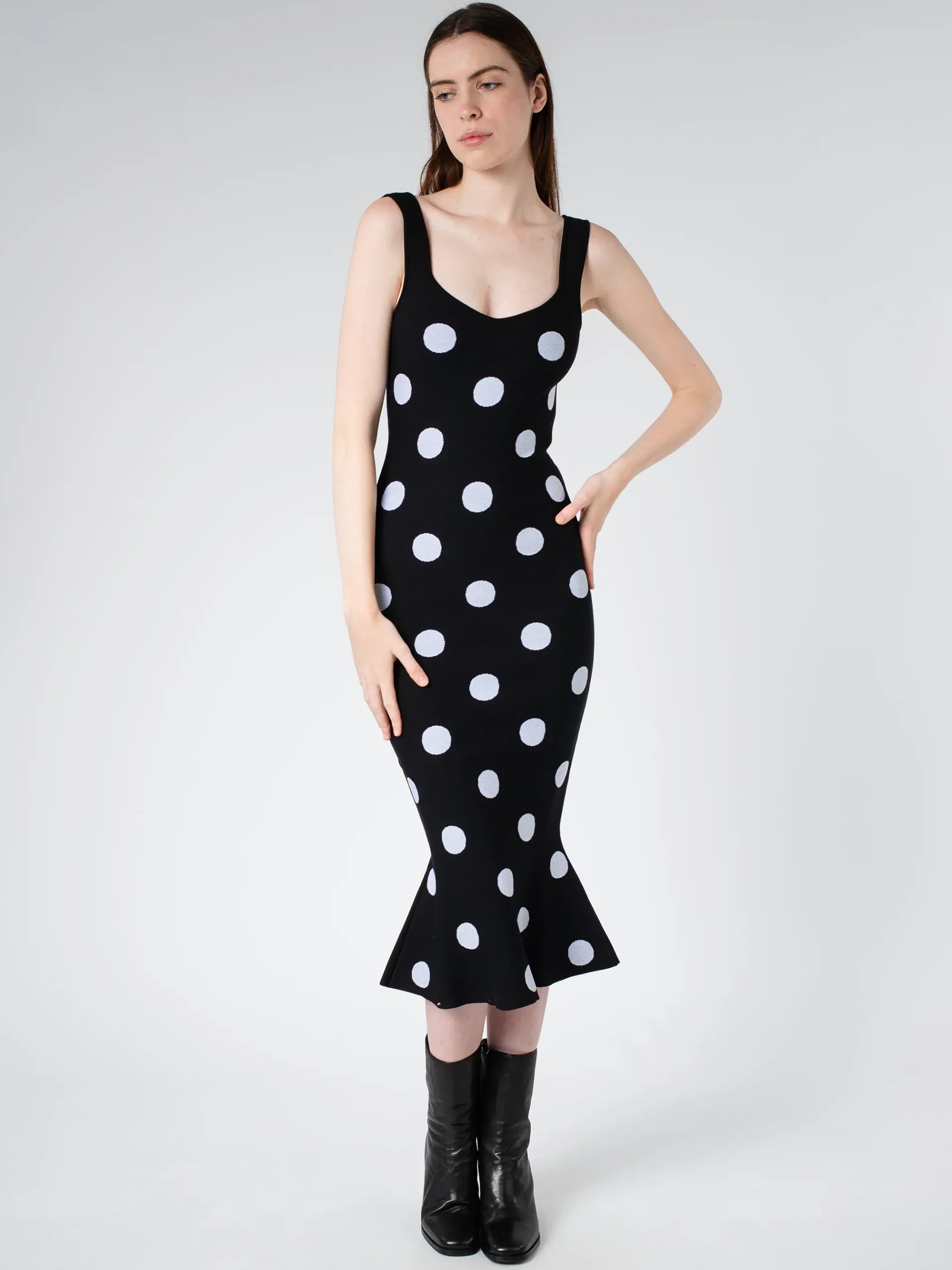 Marni - Viscose Sheath Dress with Polka Dots in Black and White