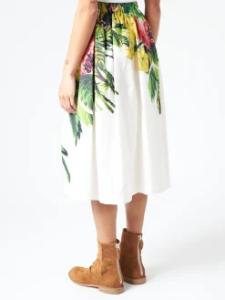 Marni - White Poplin Skirt with Acid Green Mystical Bloom Print