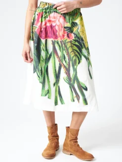 Marni - White Poplin Skirt with Acid Green Mystical Bloom Print