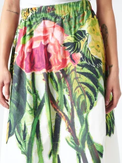 Marni - White Poplin Skirt with Acid Green Mystical Bloom Print