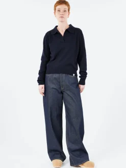 Merz b. Schwanen - SKVN02 Women's V-Neck Pullover in Dark Navy