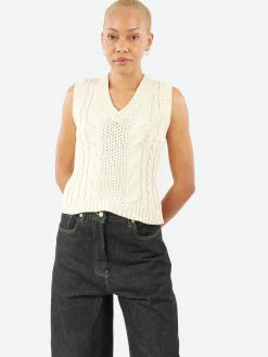 MJ Watson - 2557 Cable Knit Vest in Natural