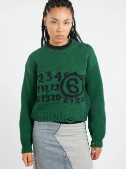 MM6 - Numeric Crewneck Jumper in Green and Black