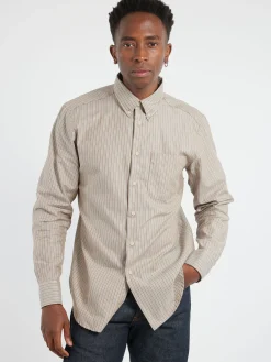 Naked & Famous - Soft Finish Classic Stripe Easy Shirt in Taupe