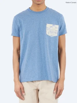 Naked and Famous - Linen Cats Pocket Tee in Heather Blue