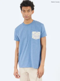 Naked and Famous - Linen Cats Pocket Tee in Heather Blue