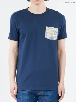 Naked and Famous - Pocket Tee in Navy and Linen Cats