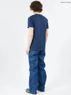 Naked and Famous - Pocket Tee in Navy and Linen Cats