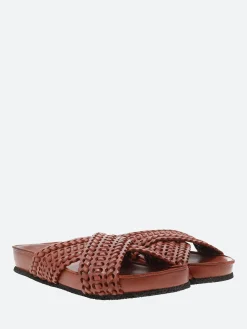 Pantanetti - 17075C Cross Strap Slide in Brown Red Yen