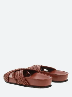 Pantanetti - 17075C Cross Strap Slide in Brown Red Yen