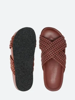 Pantanetti - 17075C Cross Strap Slide in Brown Red Yen