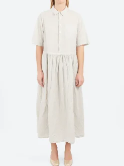 Pas de Calais - C/L Stripe Short Sleeve Dress in Natural