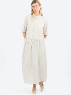 Pas de Calais - C/L Stripe Short Sleeve Dress in Natural