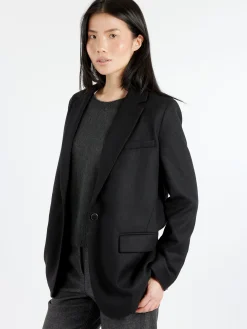 Pomandere - Single-Breasted Jacket in Black Wool-Blend Flannel