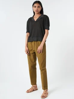 Pomandere - Trousers with Elastic Waist in Gold Khaki