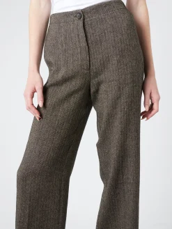 Pomandere - Wide Leg Trousers in Black Herringbone