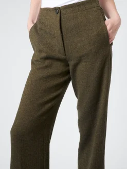 Pomandere - Wide Leg Trousers in Forest Herringbone