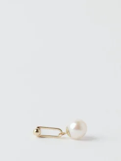 Poppy Finch - Gold Dot Link Pearl Earrings