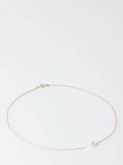 Poppy Finch - Petite Oval Pearl Solitaire Necklace