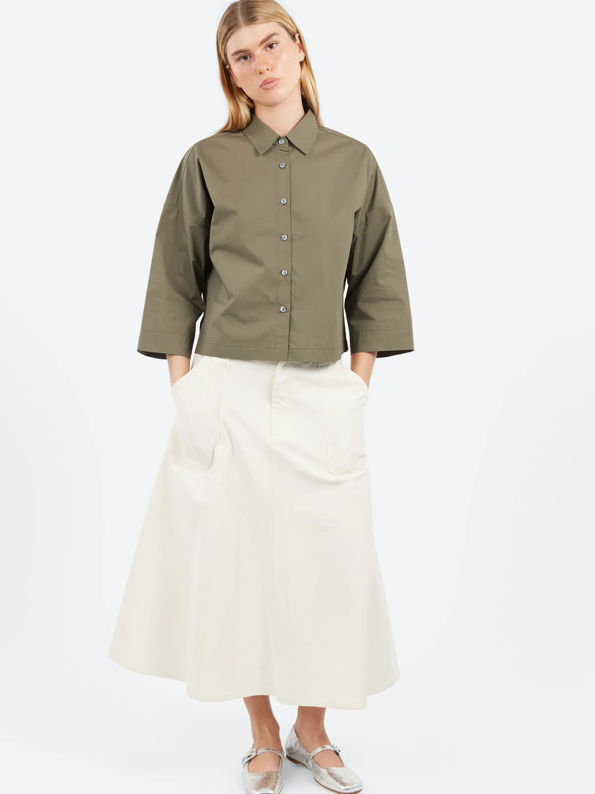 Roberto Collina - Cropped Shirt in Militare