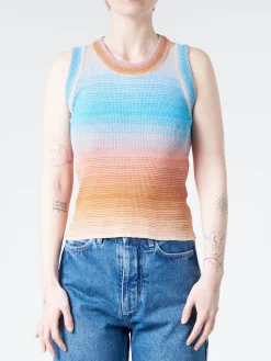 Roberto Collina - Striped Tank Top in Nude (Blue, Pink, and Tan Gradient)
