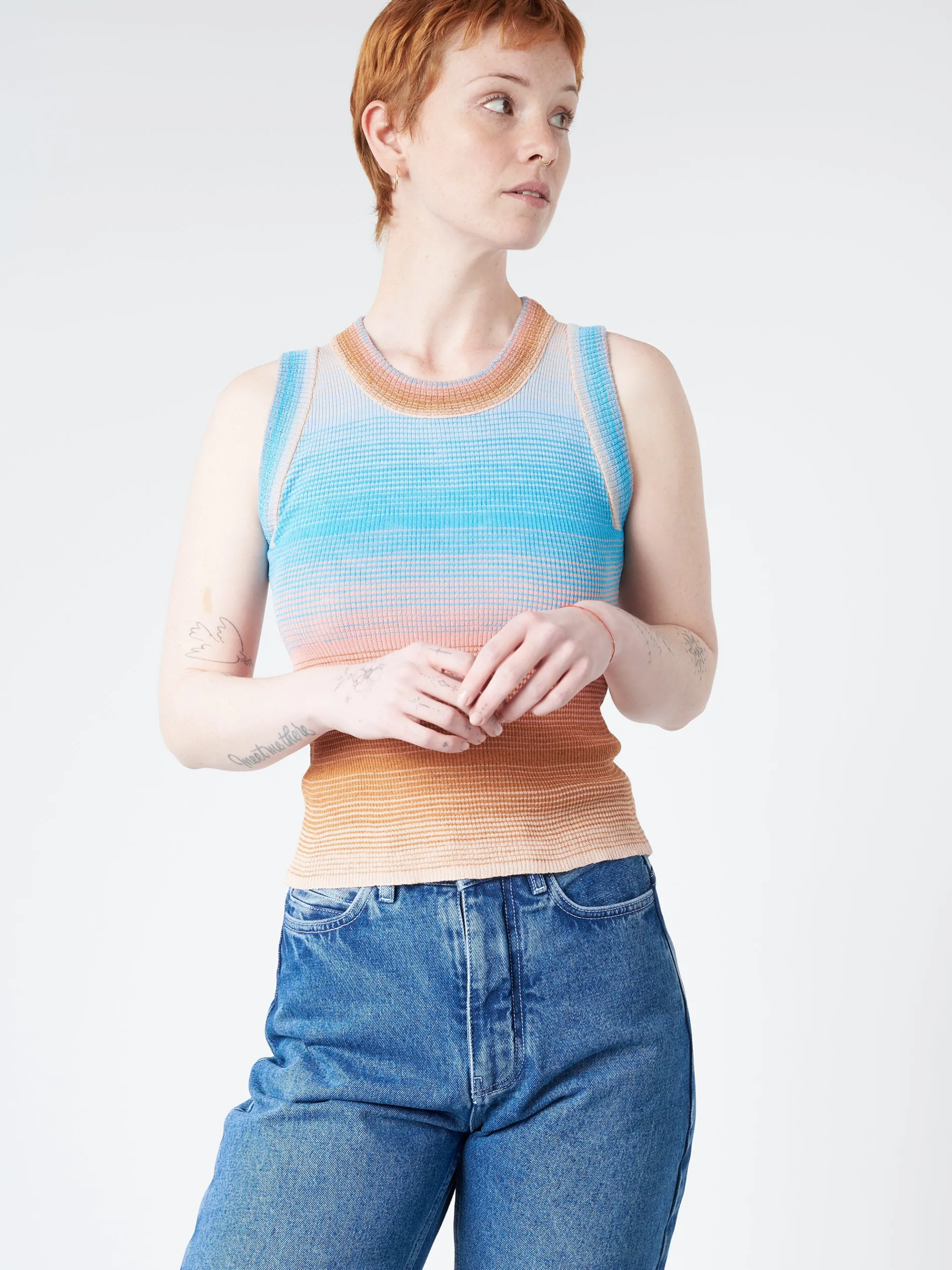 Roberto Collina - Striped Tank Top in Nude (Blue, Pink, and Tan Gradient)