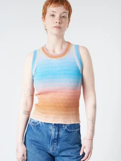 Roberto Collina - Striped Tank Top in Nude (Blue, Pink, and Tan Gradient)
