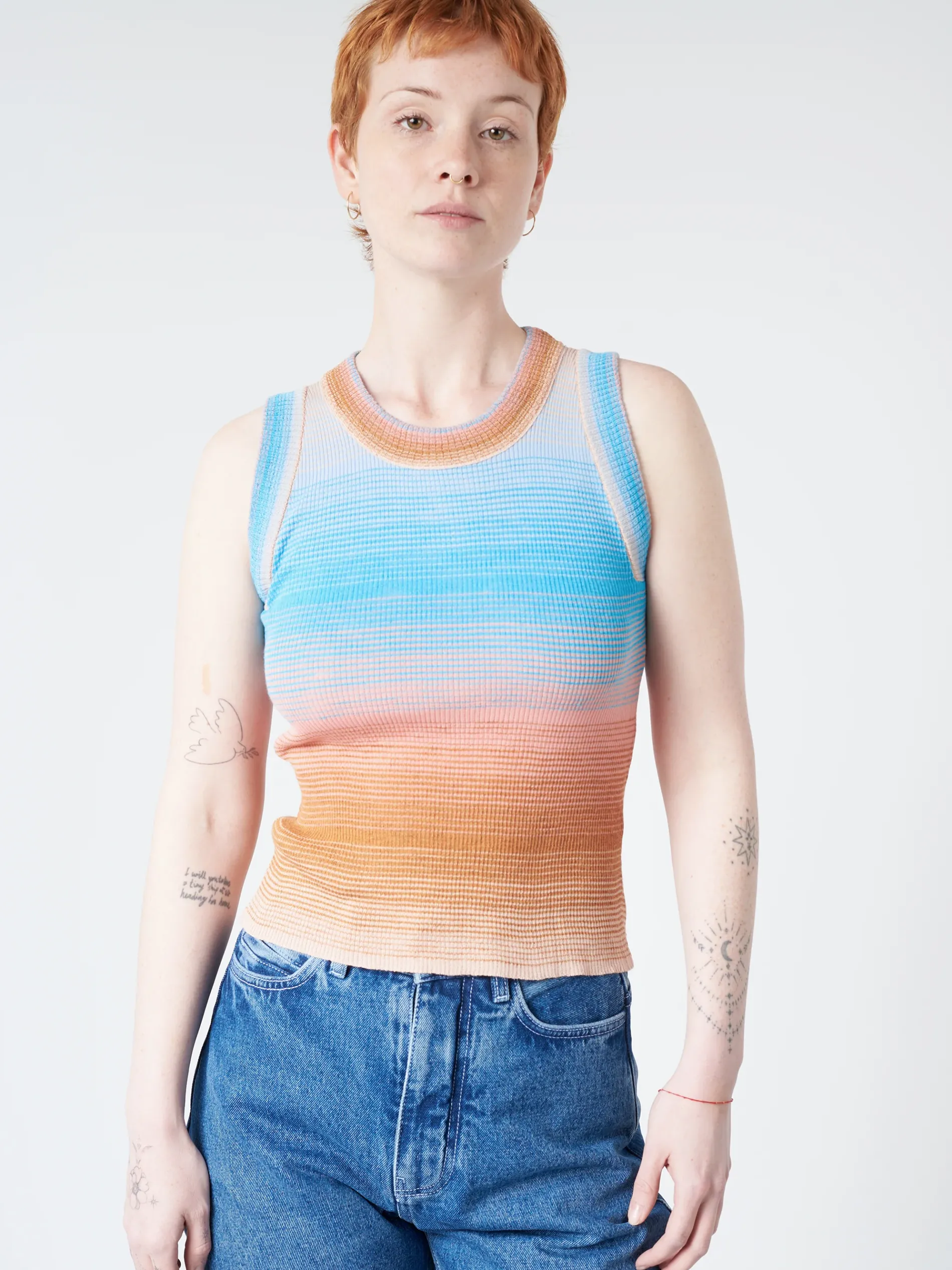 Roberto Collina - Striped Tank Top in Nude (Blue, Pink, and Tan Gradient)