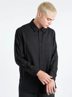 Sage de Cret - Super 100 Twill Regular Collar Shirt in Black