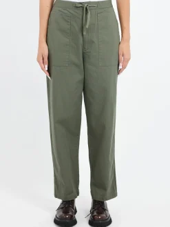 Sarahwear - Cotton Herringbone Soft Tapered Pants in Khaki