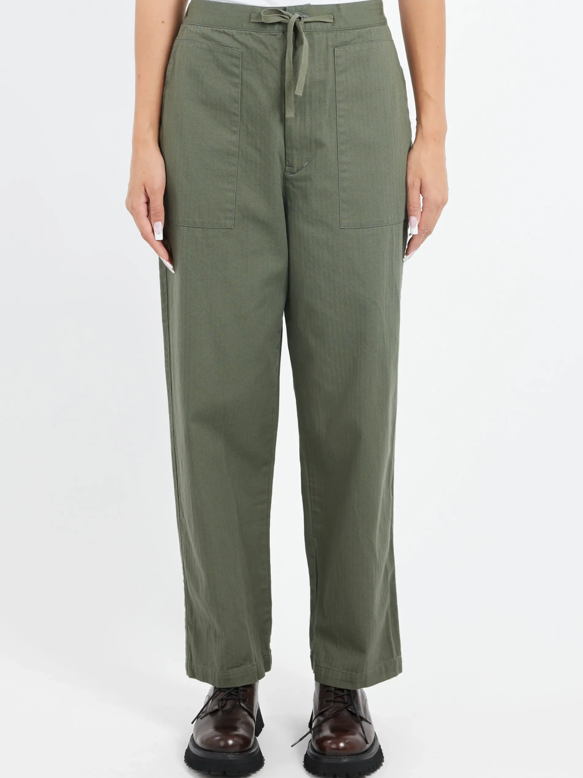 Sarahwear - Cotton Herringbone Soft Tapered Pants in Khaki