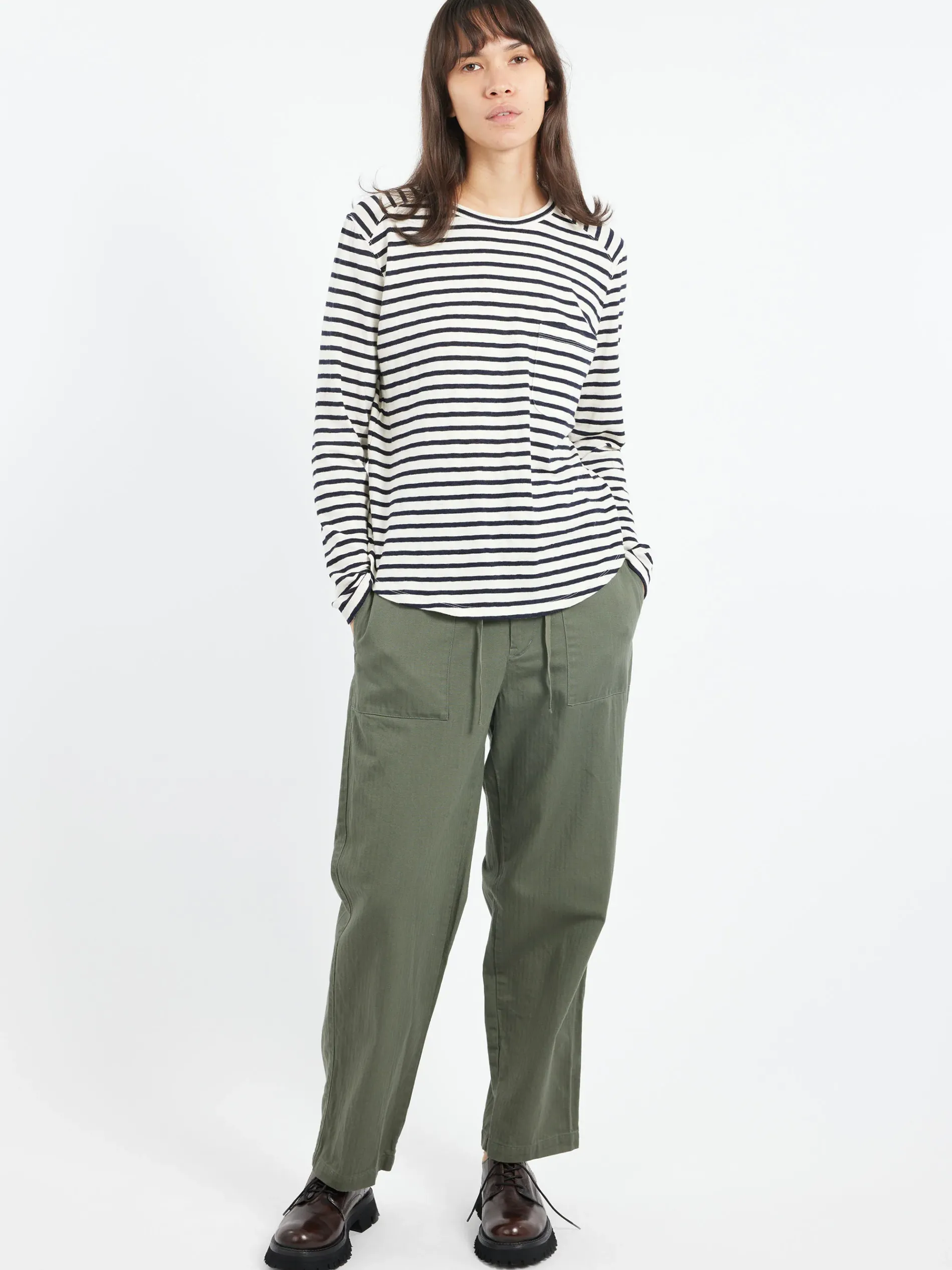 Sarahwear - Cotton Herringbone Soft Tapered Pants in Khaki