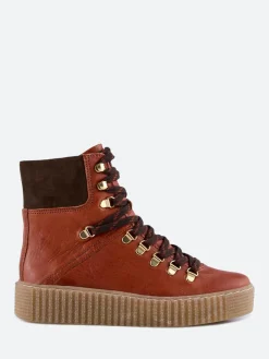 Shoe The Bear - Agda Leather Lace-Up Boot in Red Brown